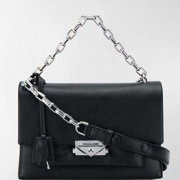 NWT - Authentic Michael Kors Cece Medium Flap Chain Shoulder Bag Black/Silver - Picture 3 of 7